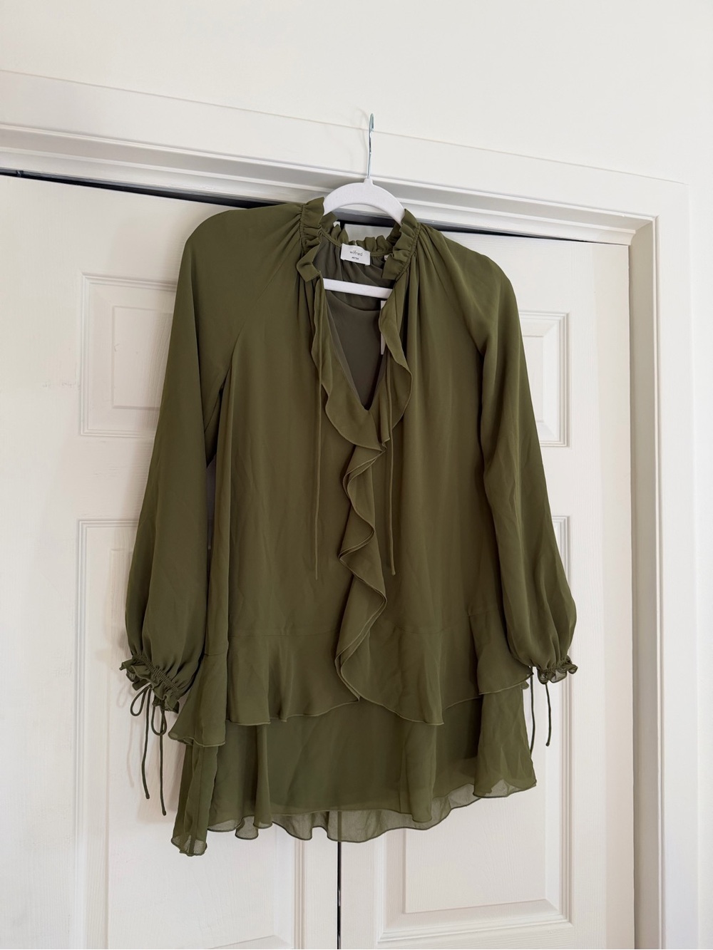 Aritzia Amerie Ruffle Long Sleeve Dress - Olive
